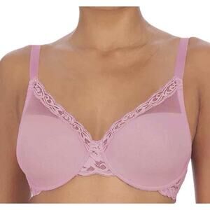 Natori Pink Feathers Full Figure Contour Bra Size 36DD Underwire Lace Mesh